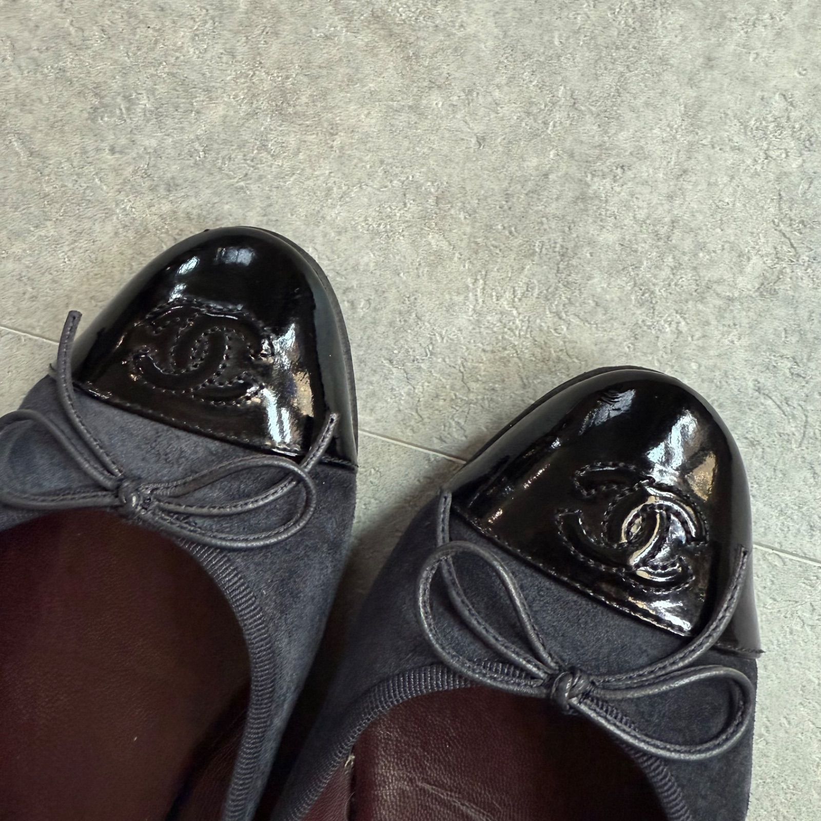 CHANEL バレエシューズ 黒 37.5 24cm バレリーナ ラムスキン