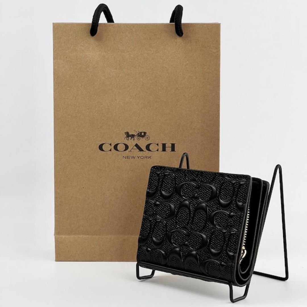 新品 未使用 COACH 財布 シグネチャー エンボス ブラック 黒 便利 仕事