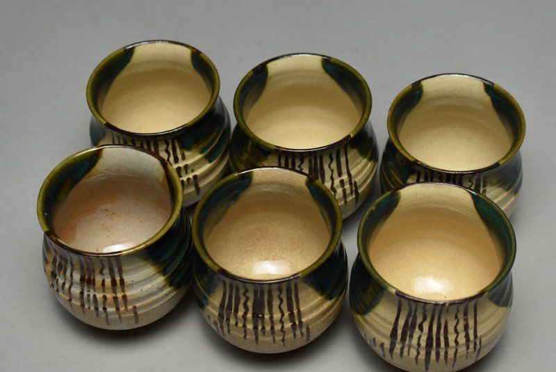 蔵A5039 織部焼 名工 加藤作助 一口碗 六客 共箱 IMPECCABLEHEALTHCARESERVICES_COM