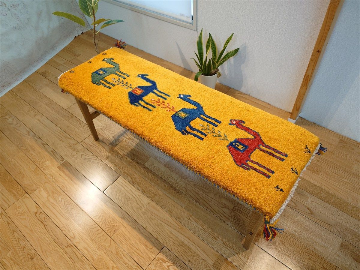 ペルシャ ギャッベ ミニランナー ラグ 117x40cm 黄金色 ラクダ RJ13878