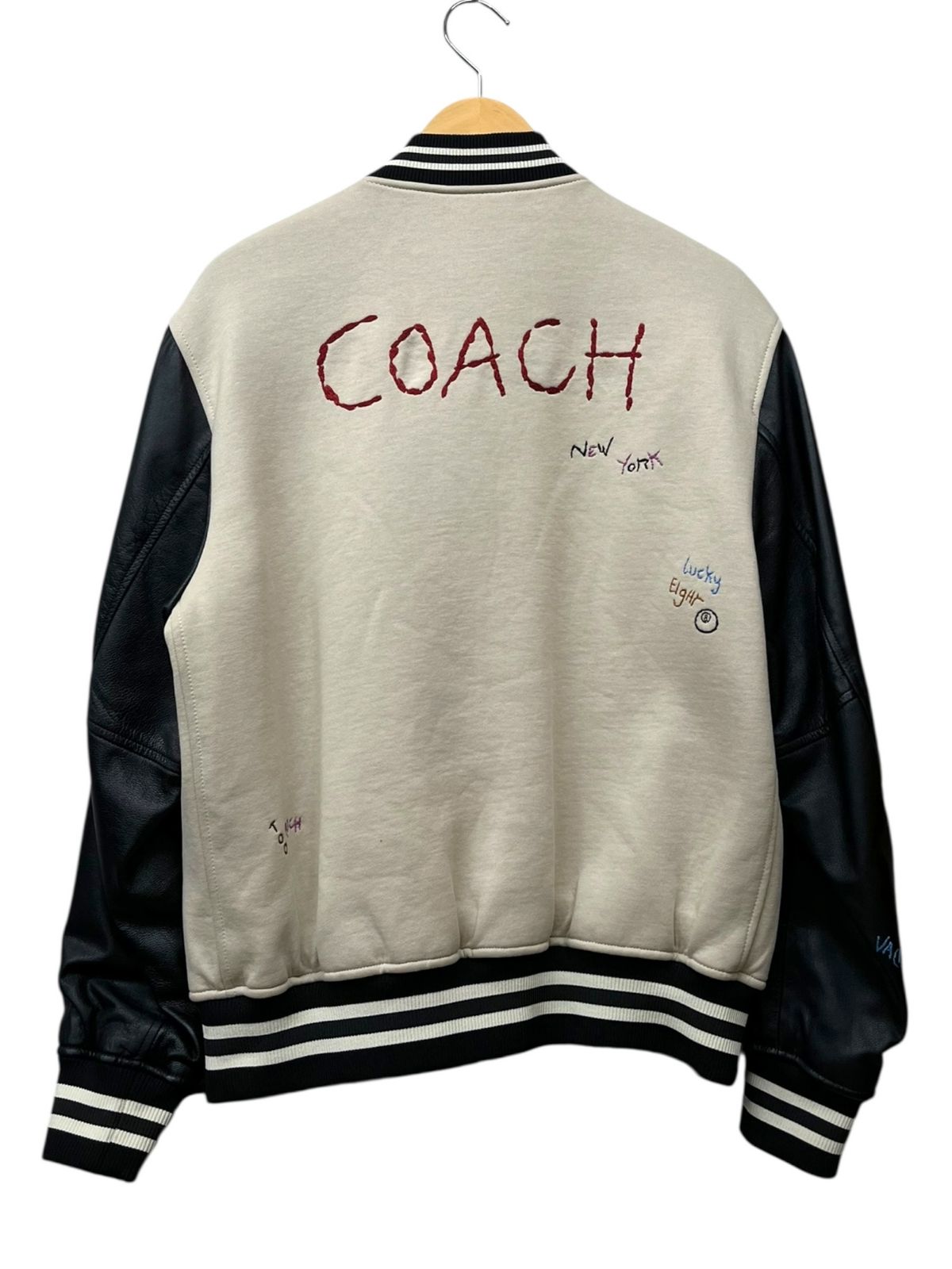 COACH コーチ スタジャン ジャケット 袖レザー バイ C7814 L ベージュ ブラック メンズ 199