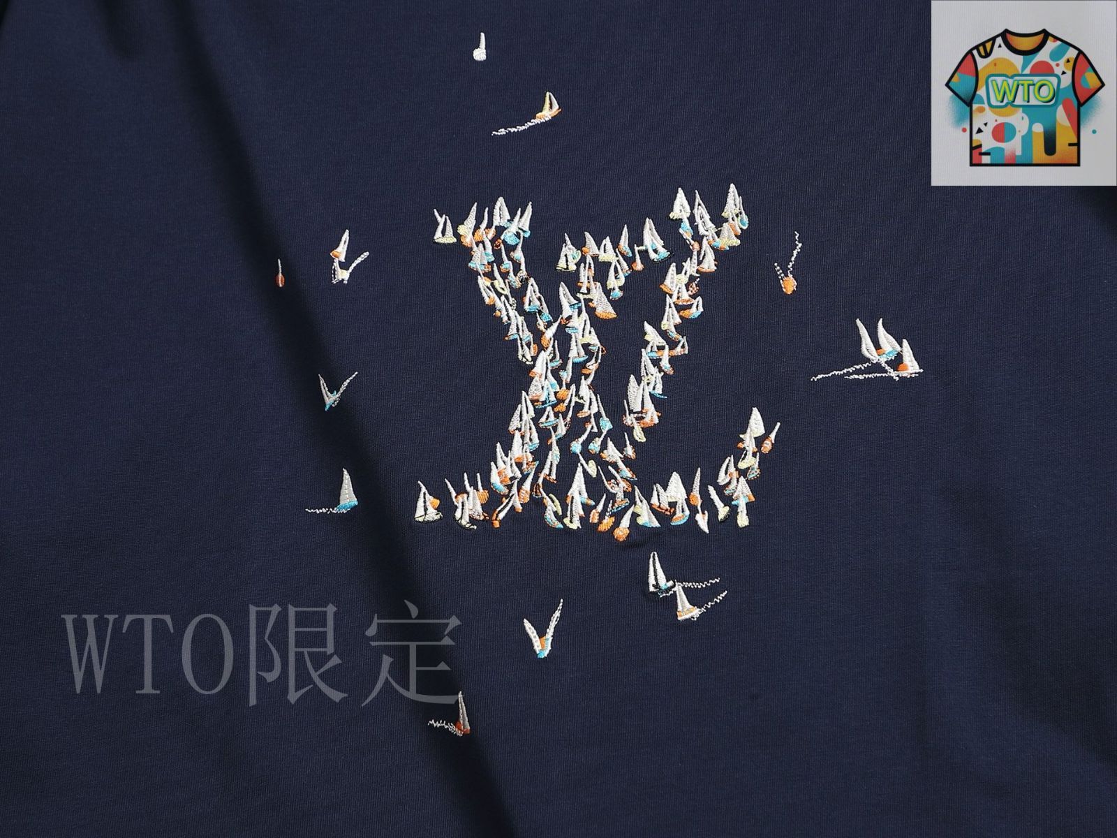 最終値下げ・ルイヴィトン　ロゴ刺繍Tシャツ ルイヴィトン アップサイドダウン LVロゴ 刺繍 Tシャツ 希少