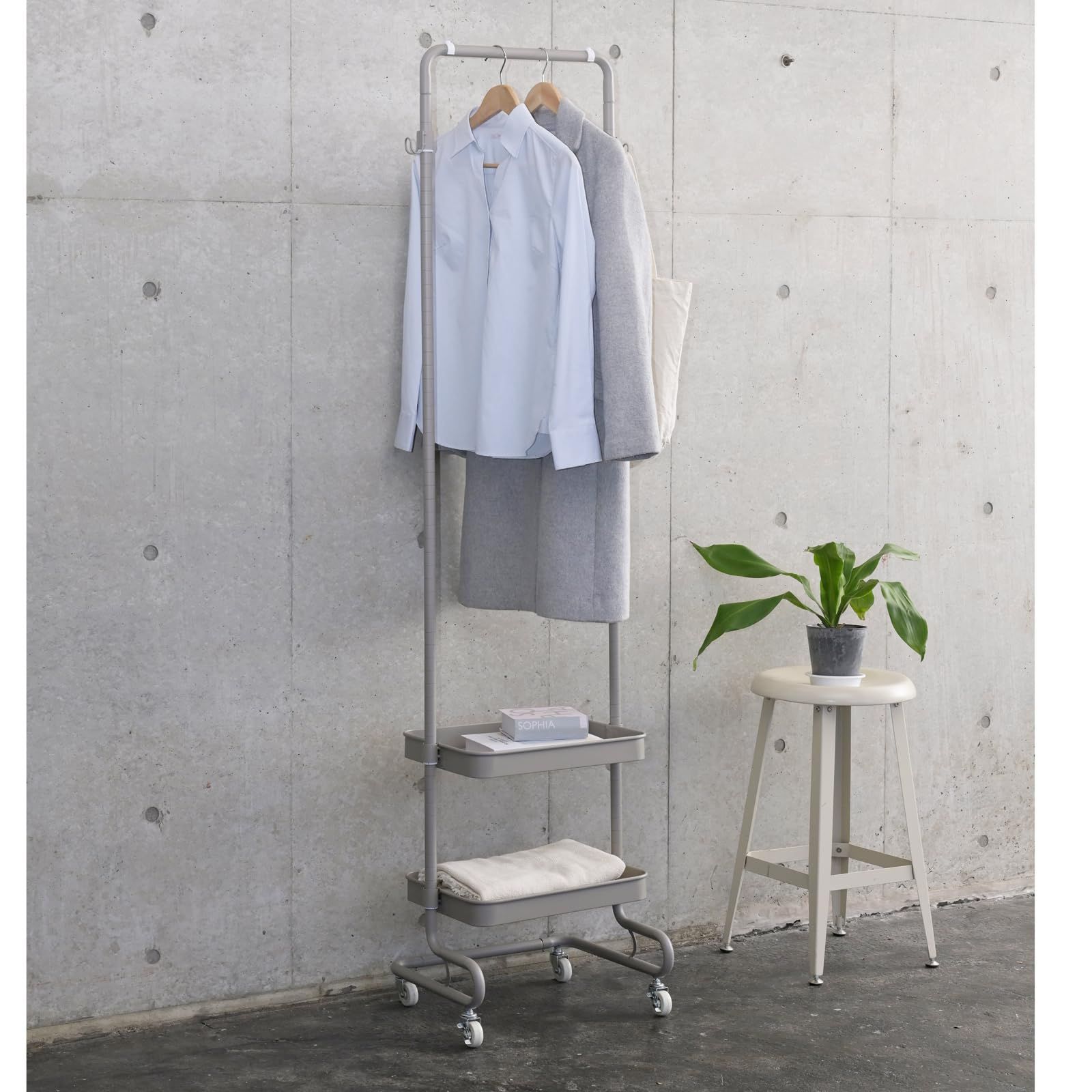 新品 ハンガーラック木製2段 竹素材 即発送可能 ポールラック