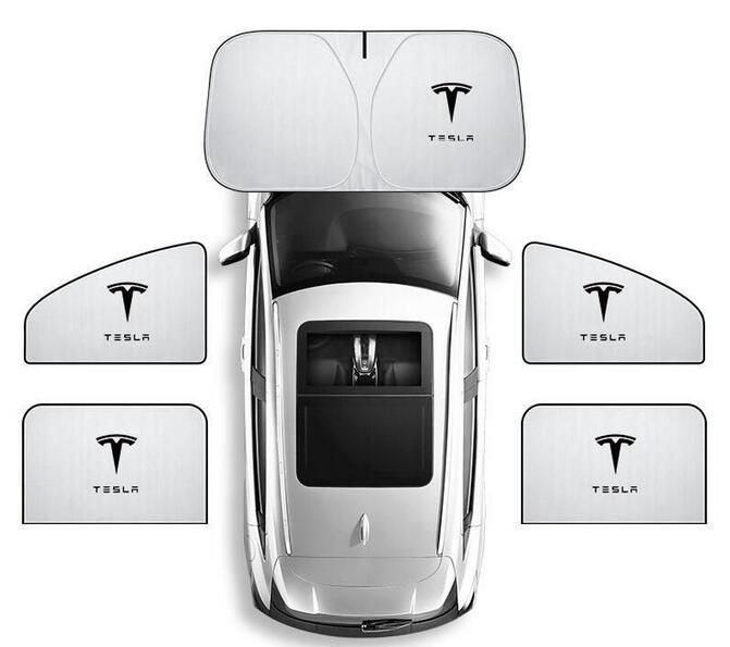 車用サンシェード テスラ Tesla ロゴ 5枚セット フロントサンシェード 前席 後部座席 車中泊 車窓日よけ 防虫ネット 紫外線 UVカット 遮光  内装 仮眠 授乳 モデル3 モデルYモデルSモデルX - メルカリ