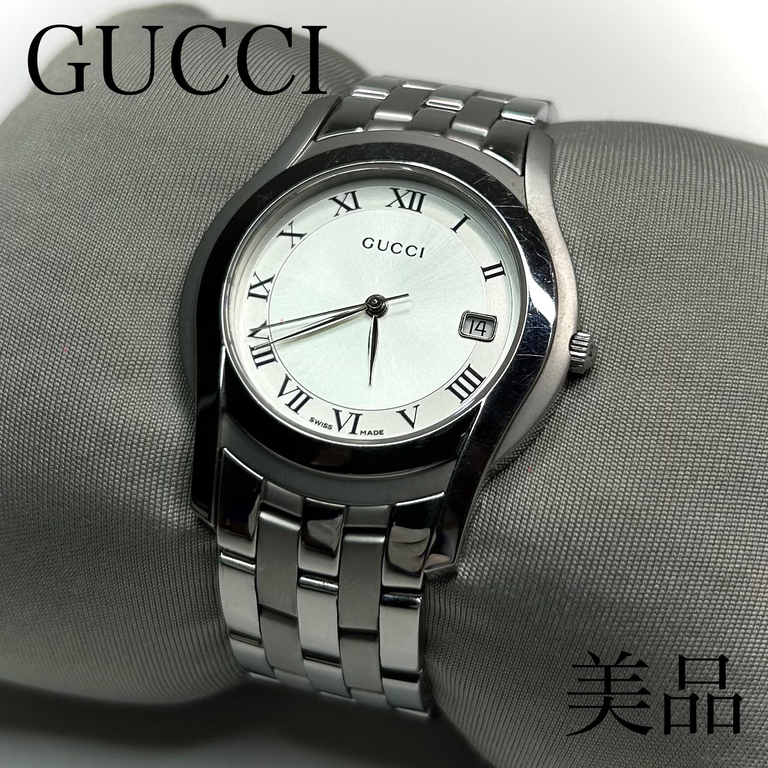 GUCCI グッチ シルバー ホワイト 文字盤 5500M 腕時計 クォーツ 稼動 メンズ
