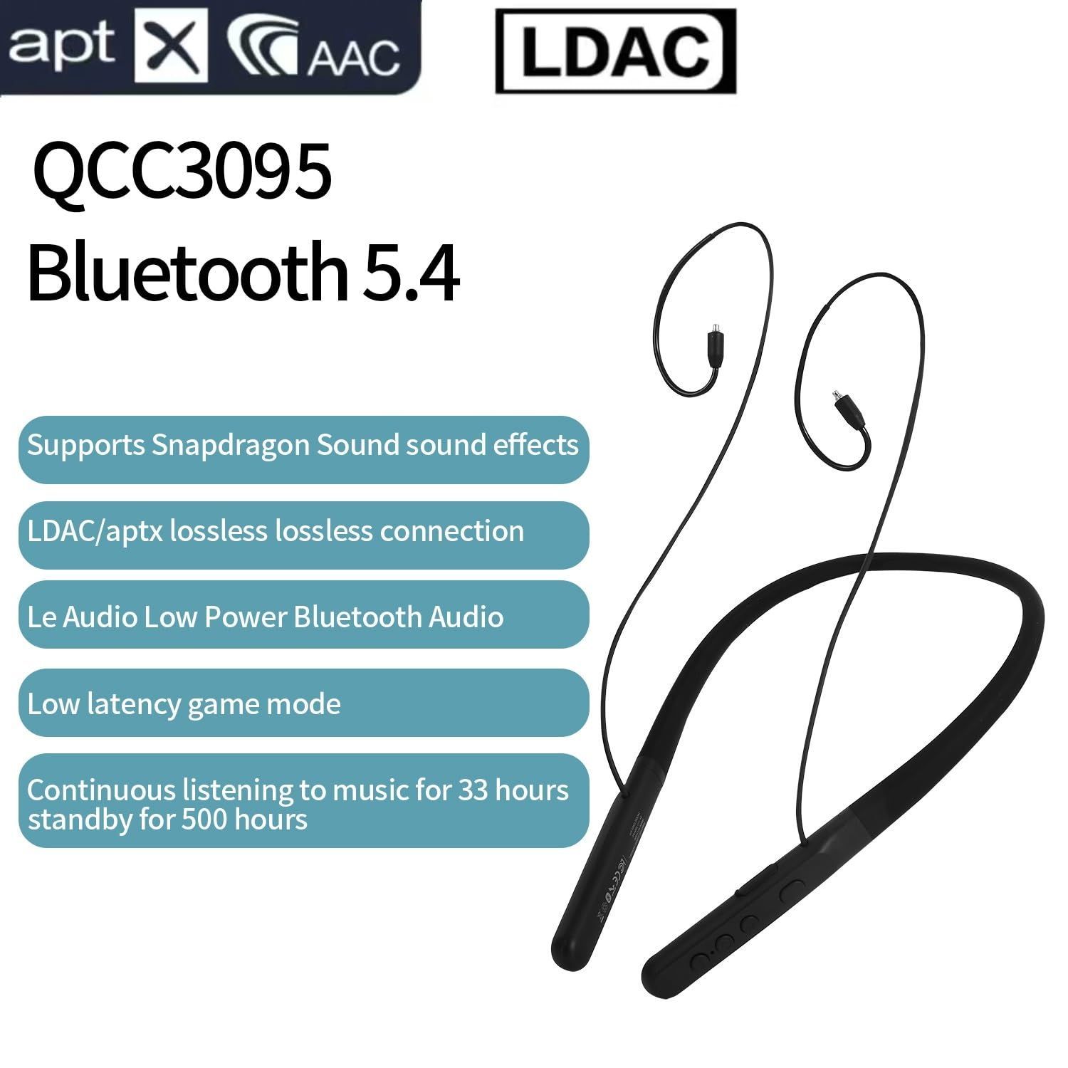 eppfun 有線イヤホン 無線化 Bluetooth 5.4 レシーバー ネックバンド型 MMCX 4.4mm 対応 Hi-Fi 音質 LE Audio LDAC APTX Lossless Adaptive APTX HD APTX 対応 30H 時間連続