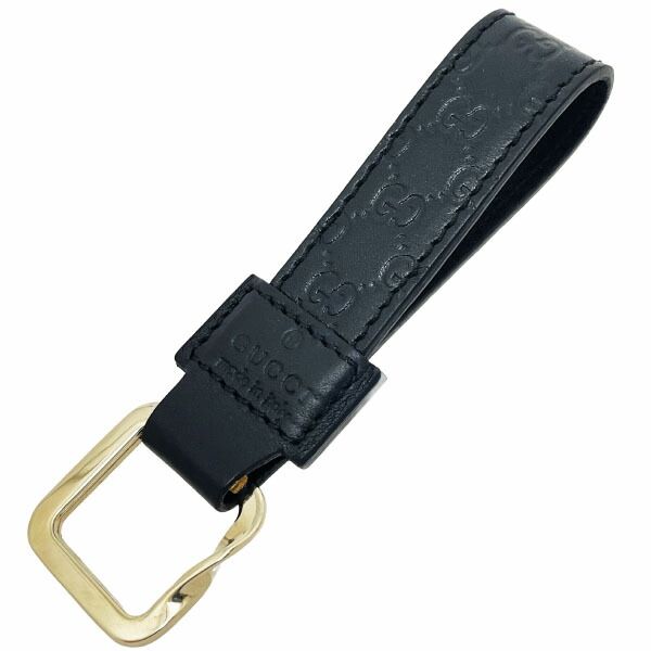 グッチ キーホルダー マイクログッチ シマライン ループ キーリング レザー 革 ブラック 黒 199919 GUCCI GG スクエアリング キー 鍵 ブランド小物 き