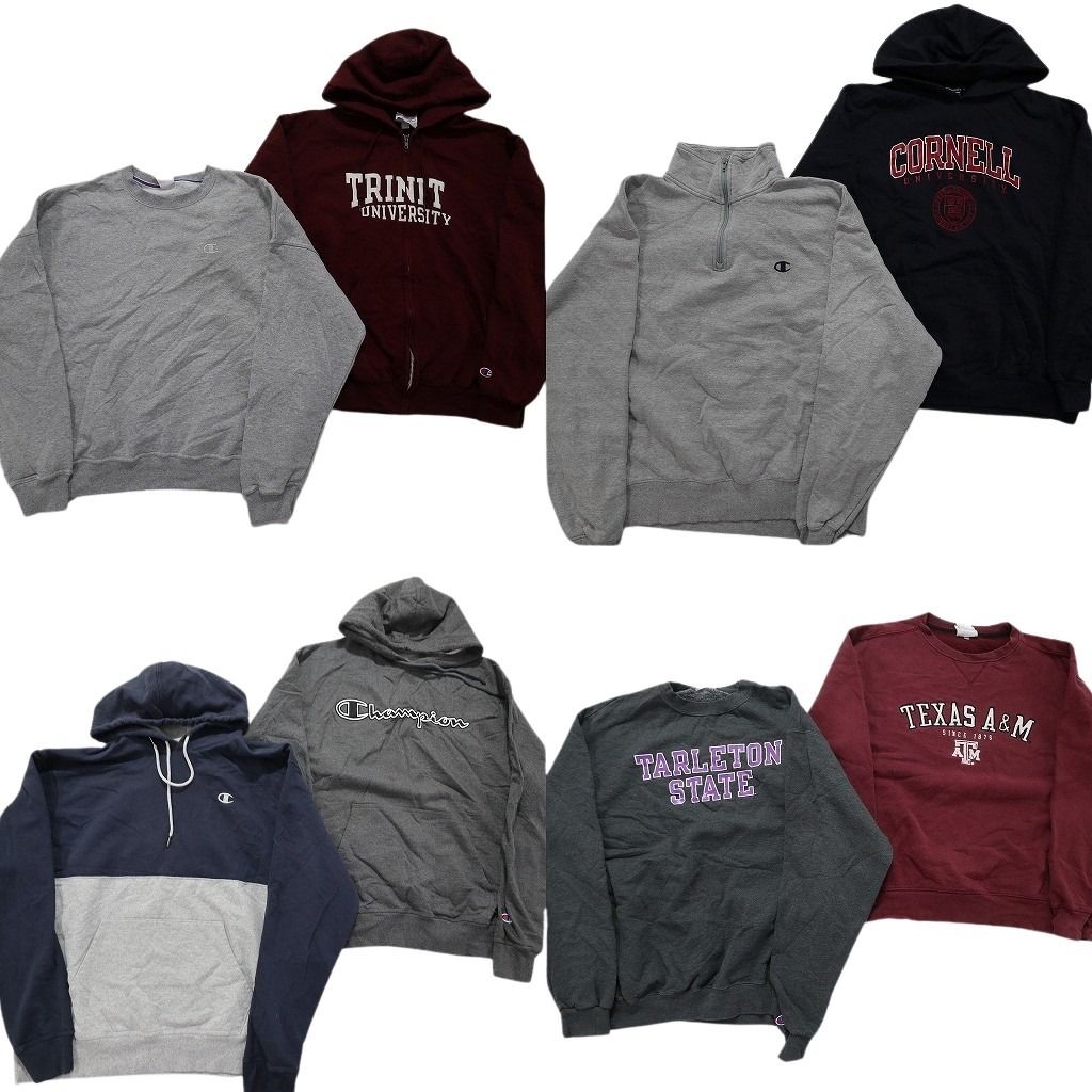 古着卸 まとめ売り チャンピオン Champion スウェット 8枚セット メンズ L フーディー ハーフジップ カレッジ風 古着 NC0959