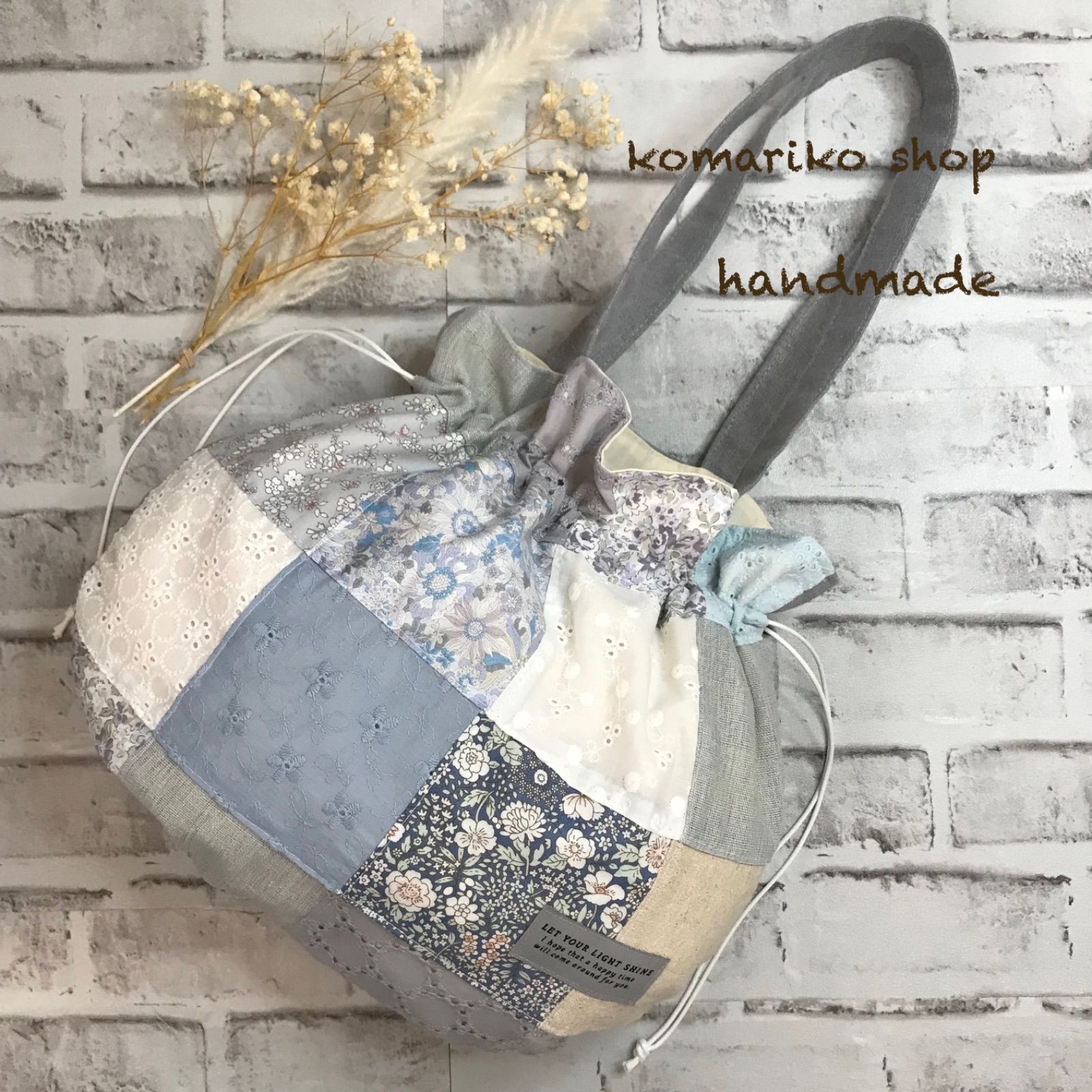 パッチワーク巾着トートバッグ ハンドメイド ブルー𓂃❁⃘𓈒𓏸 パッチワーク巾着トートバッグ ハンドメイド ブルー𓂃❁⃘𓈒𓏸