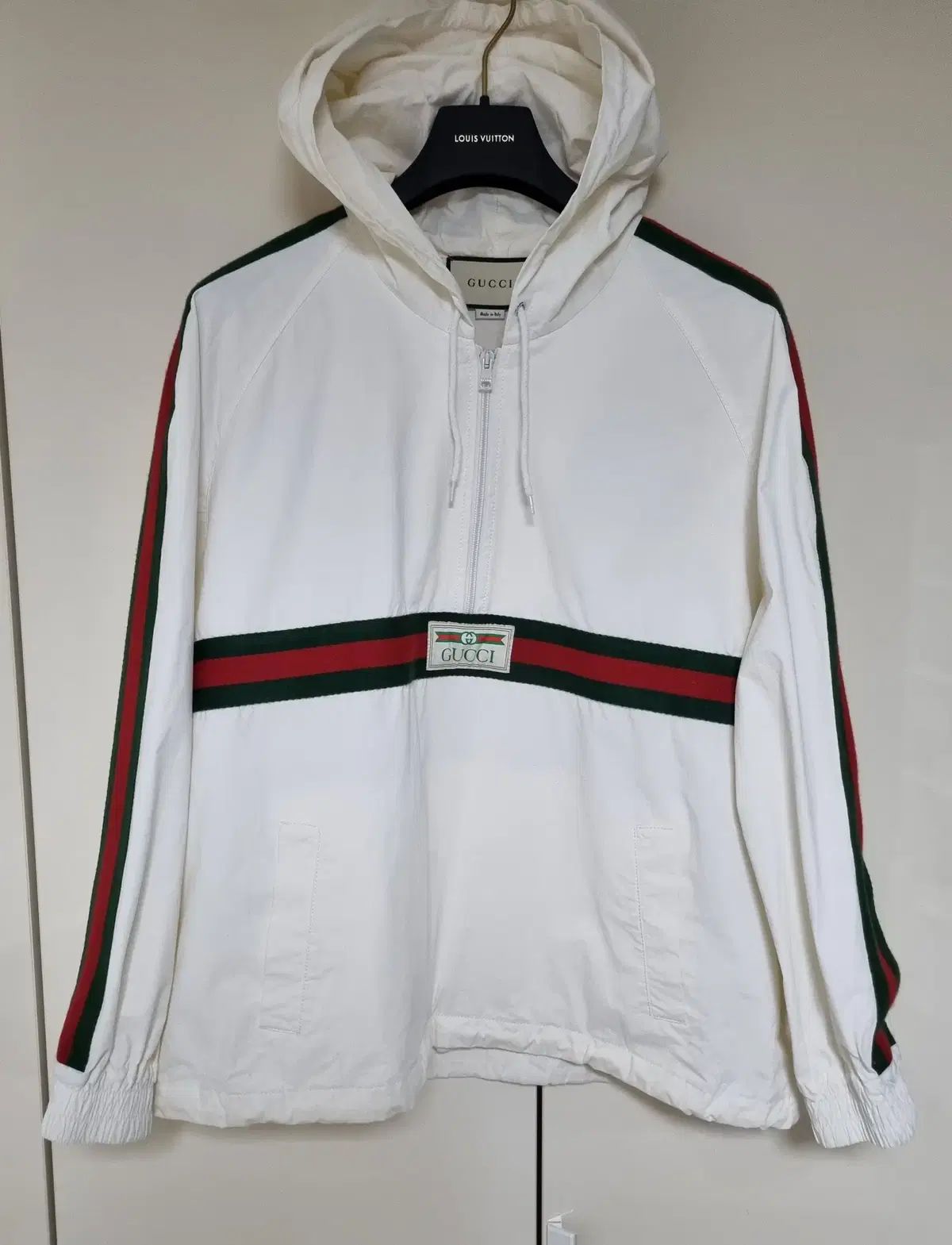 百貨店販売モデル GUCCI グッチ トレーナー ナイロン アノラック ハーフジップ フード ジャケット 48 サイズ