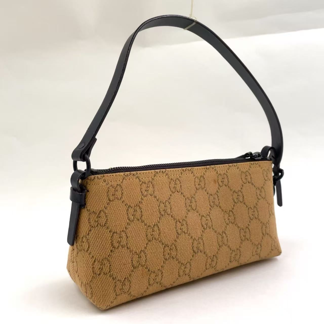 GUCCI アクセサリーポーチ レザー×キャンバス ダークブラウン×ベージュ ハンドバッグ ブラック 103399