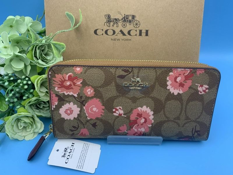 コーチ 長財布 COACH 財布 カーキ×コーラルマルチ 花柄 フローラル プリント プレゼント 贈り物 ギフト シグネチャー ロング ジップ 新品 未使用 ファッション F78018 C186Z-25