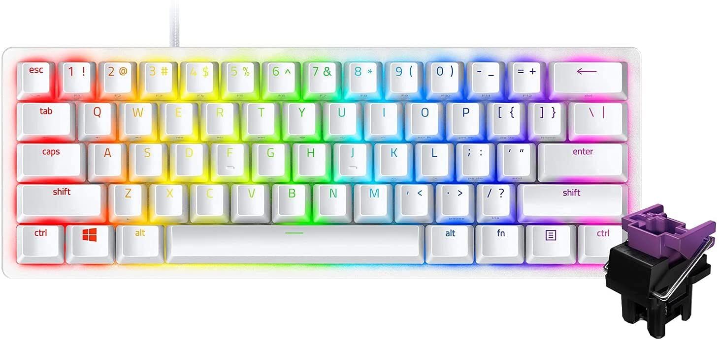 Razer Huntsman Mini 小型 ゲーミングキーボード Mercury White - Clicky Optical Switch 60%レイアウト 光学スイッチ 超高速1.5mm作動 クリッキー触感 C ホワイト クリッキー | 英語配列
