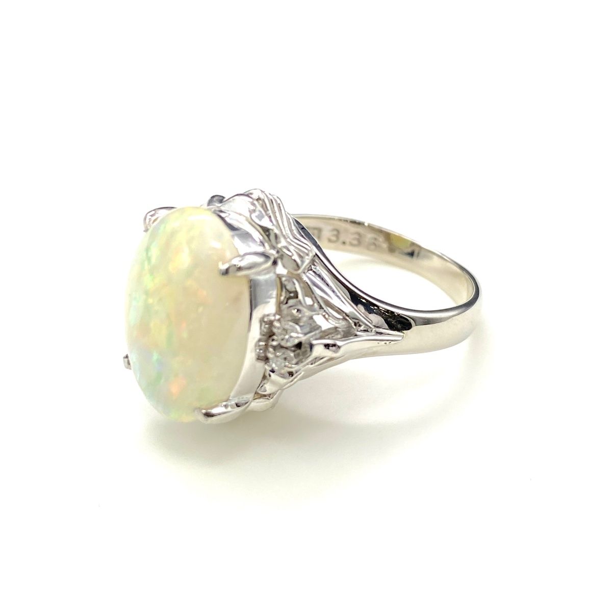 オパール デザインリング プラチナ 指輪 メレダイヤ リング 10号 Pt900 オパール レディース