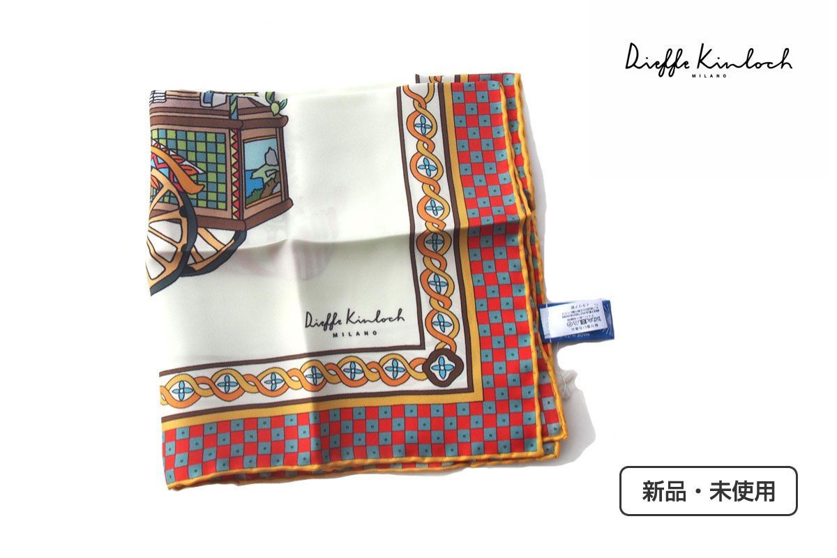 ｜ ｜キンロック｜Dieffe Kinloch｜ストリートワゴンモチーフプリントシルクスクエアスカーフ