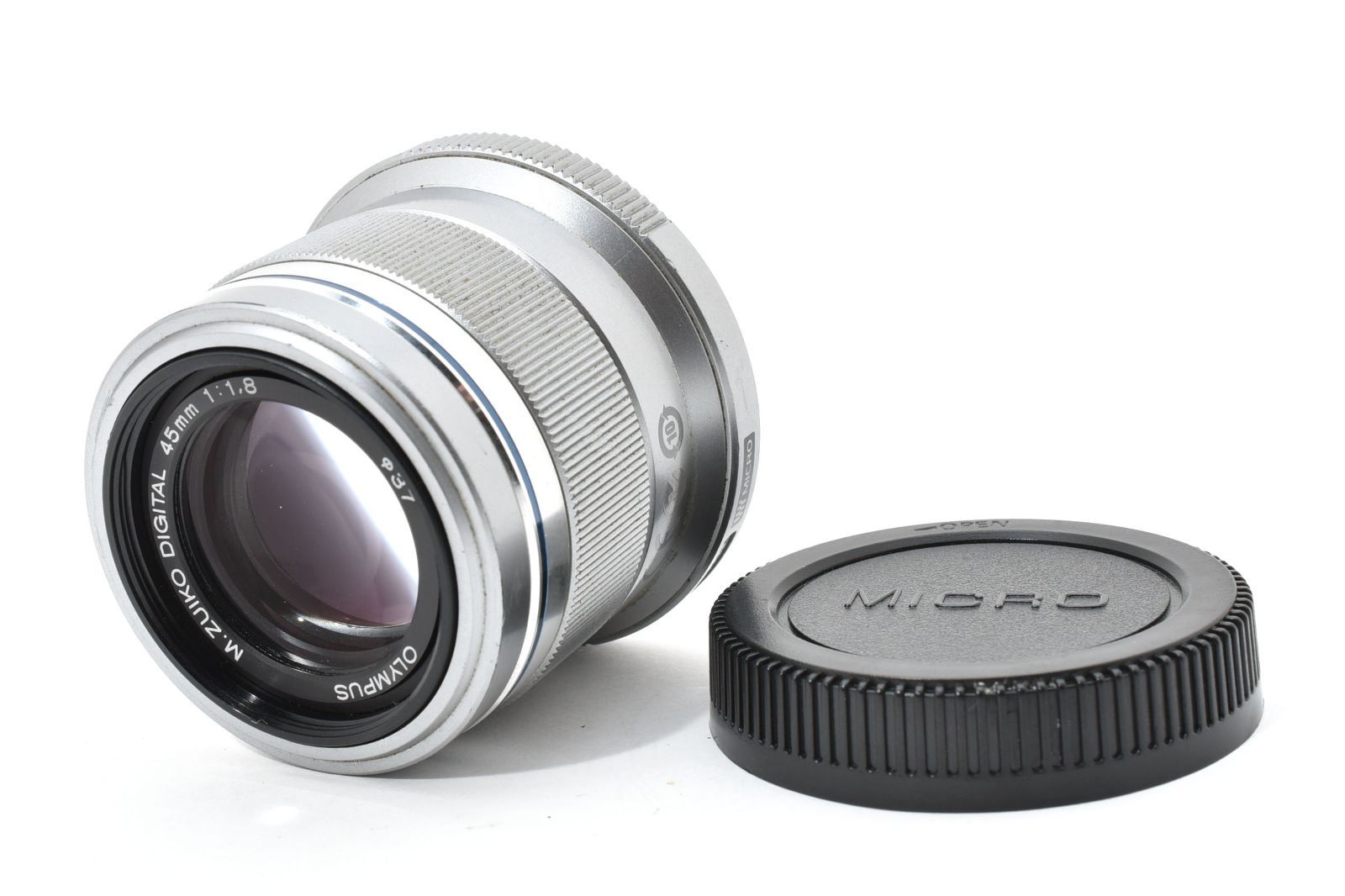 レンズ光学 上 オリンパス OLYMPUS M.ZUIKO DIGITAL 45mm F1.8 シルバー レンズキャップ付き 完動品 41P71A510030