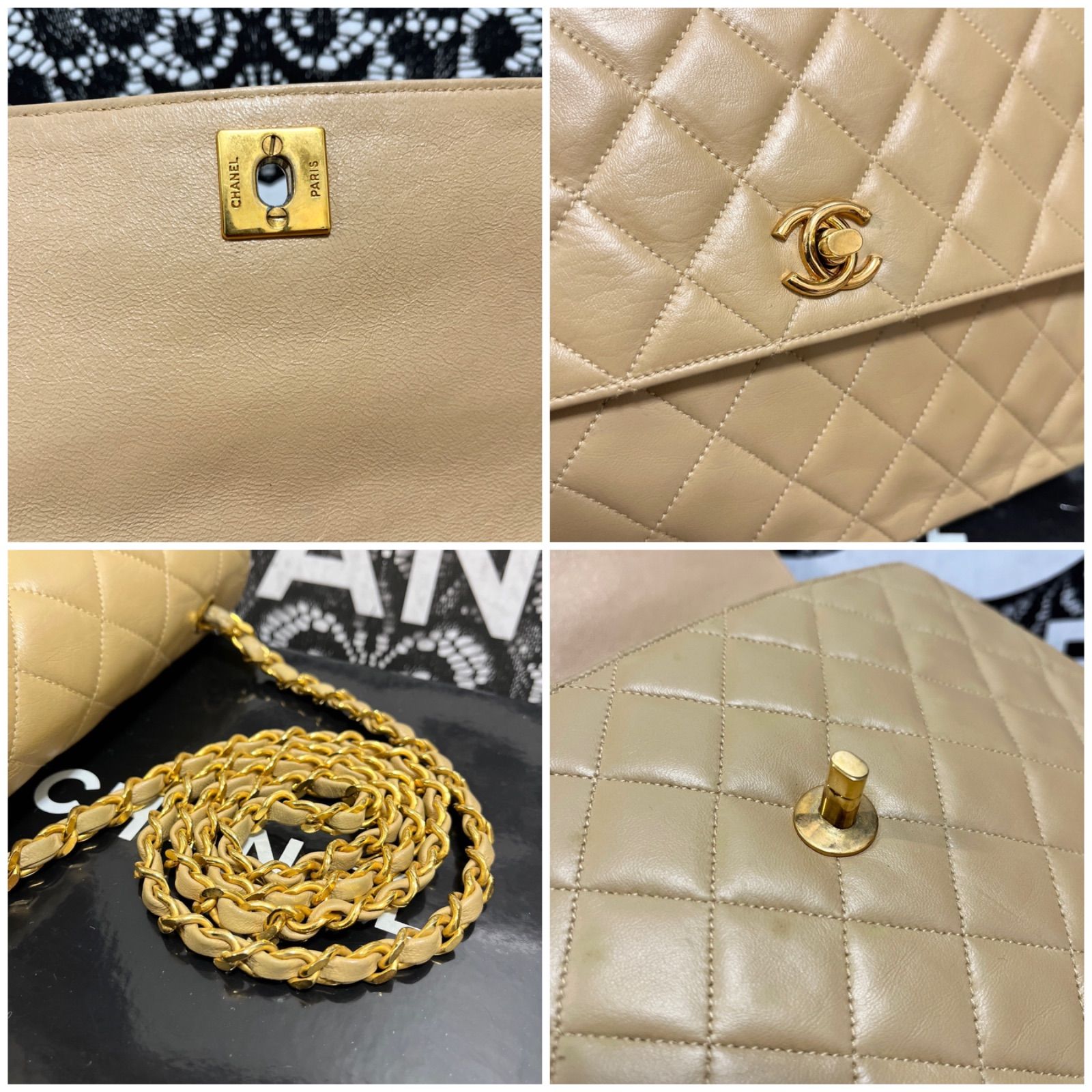 ◇◇ 極上美品 シャネル ☆ CHANEL マトラッセ シングルフラップ ヴィンテージ チェーンショルダー ベージュ × ゴールド 833 ◇◇ -  メルカリ