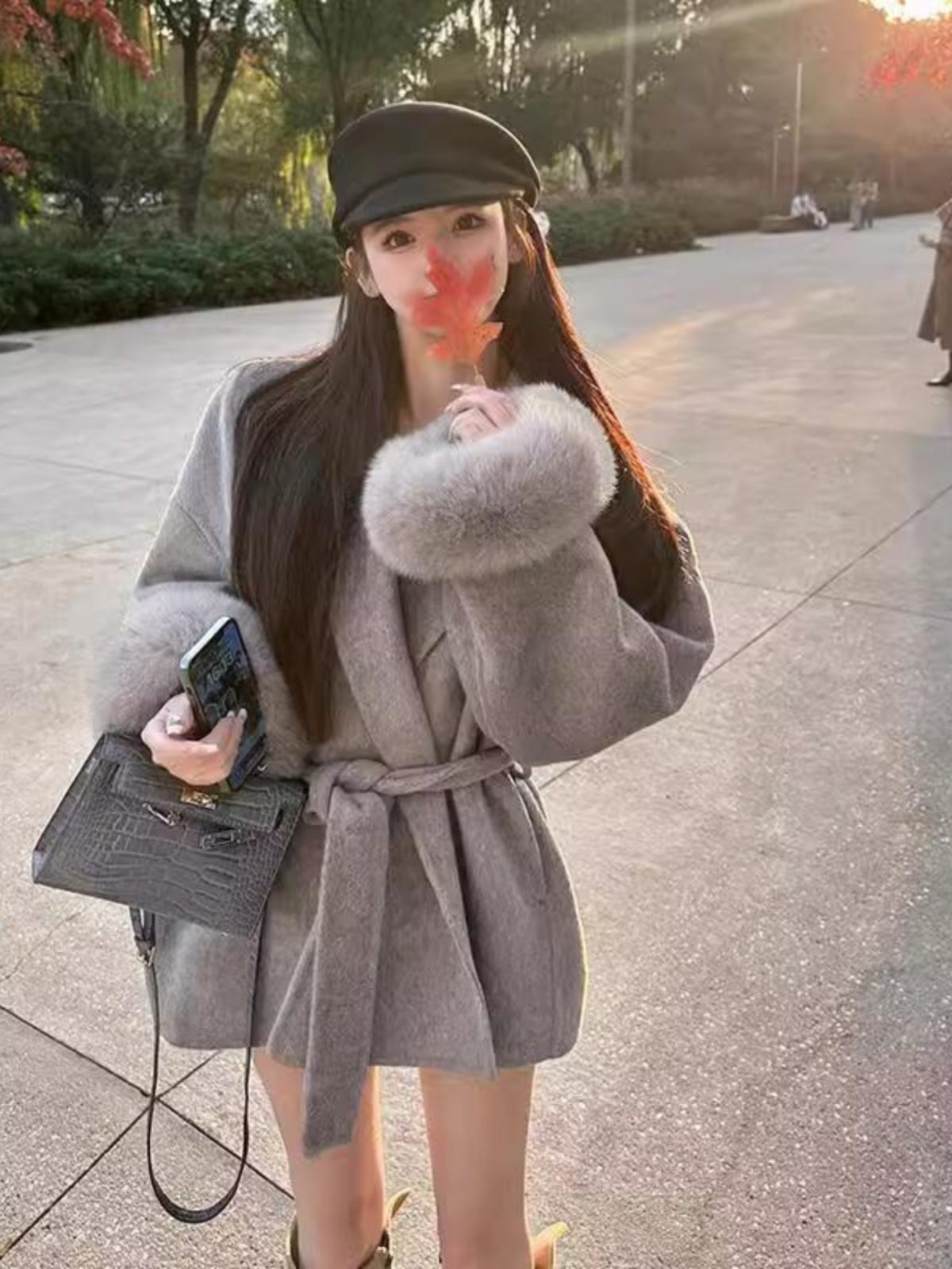 美品✨ ロングコート　ライナー リアルファー ラム フォックス 毛皮　ブラウン系 美品】ラム×フォックスファーコート リアルファー ブラウン系