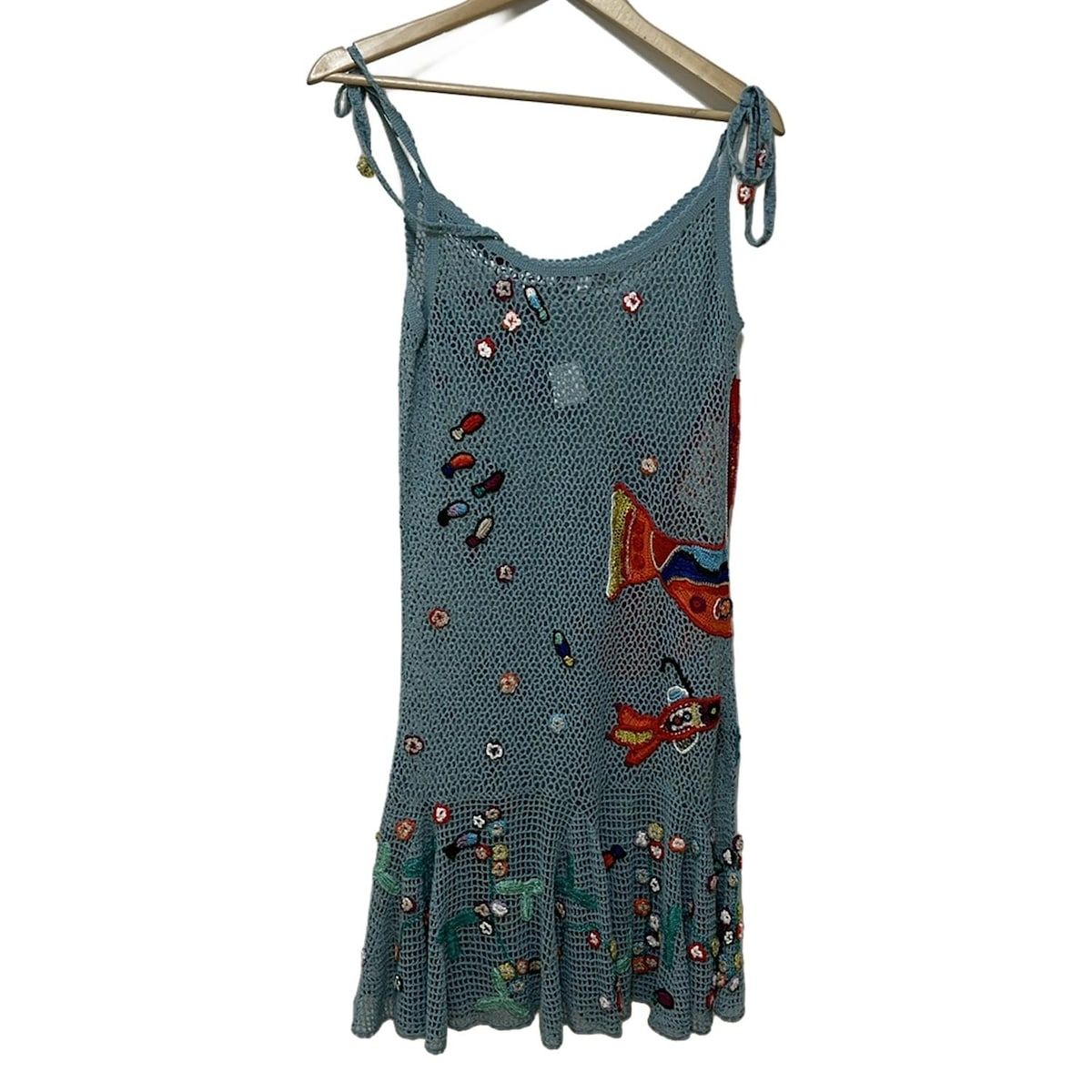 トクコ プルミエヴォル ワンピース サイズ9 M レディース - ライトブルー×レッド×マルチ キャミワンピ ひざ丈 刺繍 魚 メッシュ