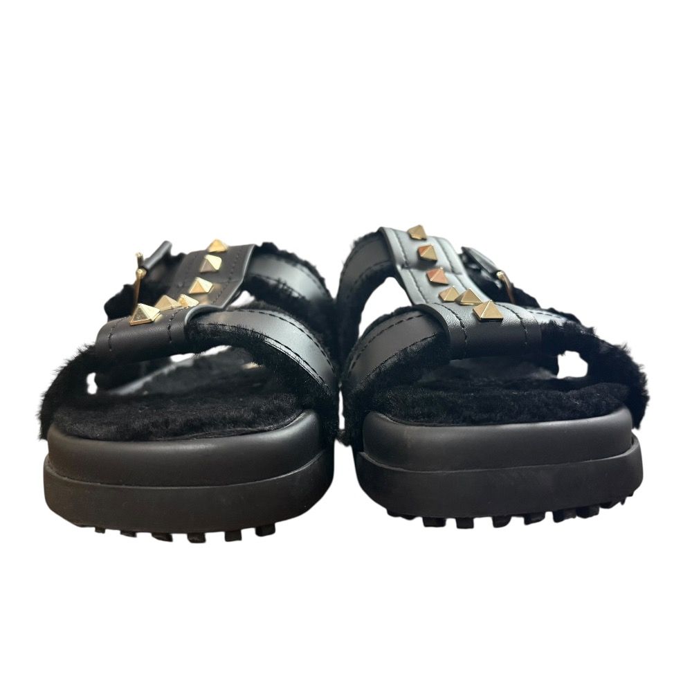 VALENTINO GARAVANI ヴァレンティノガラヴァーニ ロックスタッズ ムートン サンダル サイズ36 約23cm ブラック レディース 古着
