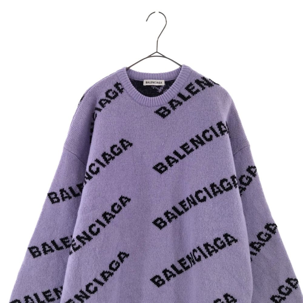 BALENCIAGA (バレンシアガ) ロゴジャガードニットセーター  パープル BALENCIAGA (バレンシアガ) ロゴジャガードニットセーター パープル