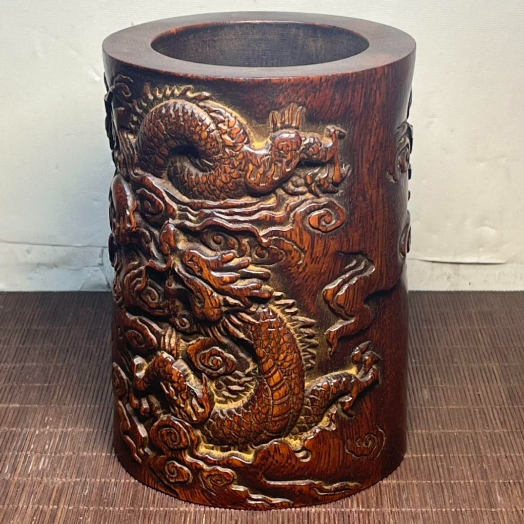 木彫り 二龍戯珠筆箱 書道具 文房具 現代工芸品 美術品 置物 木彫り 二龍戯珠筆箱 書道具 文房具 現代工芸品 美術品 置物