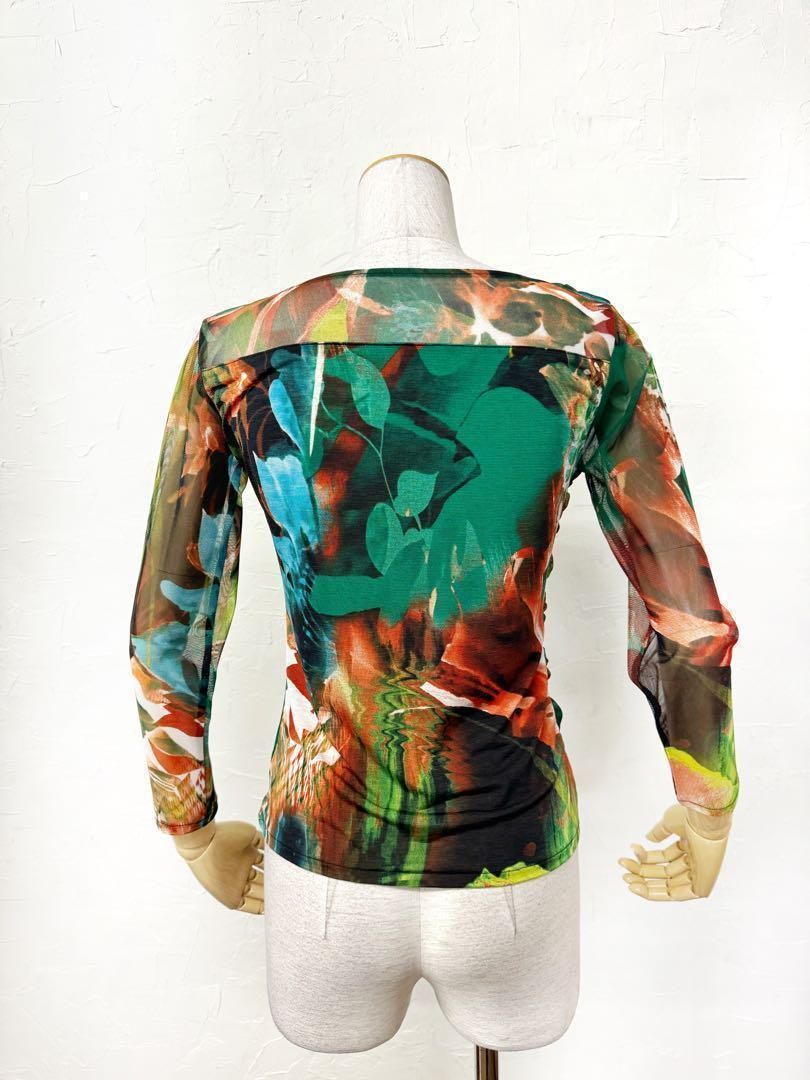 【Mサイズ】新品　JOAN社交ダンス ボタニカル柄デザインカットソー緑ｊ9066 新品 JOAN社交ダンス ボタニカル柄デザインカットソー緑j9066