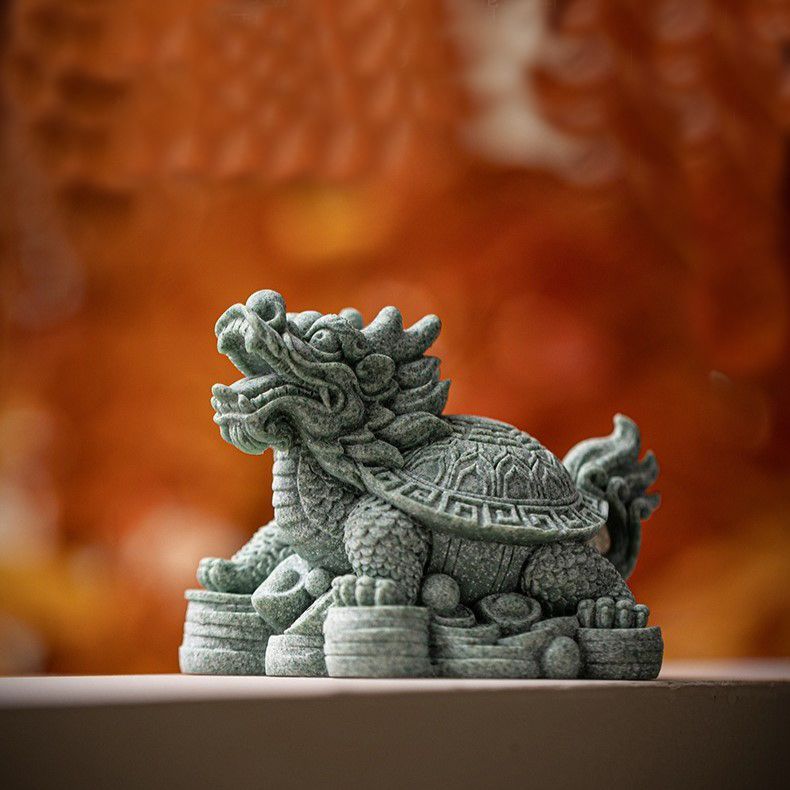 龍亀 龍 ドラゴン 亀 置物 オブジェ 青砂石 風水 厄除け 縁起物 健康運