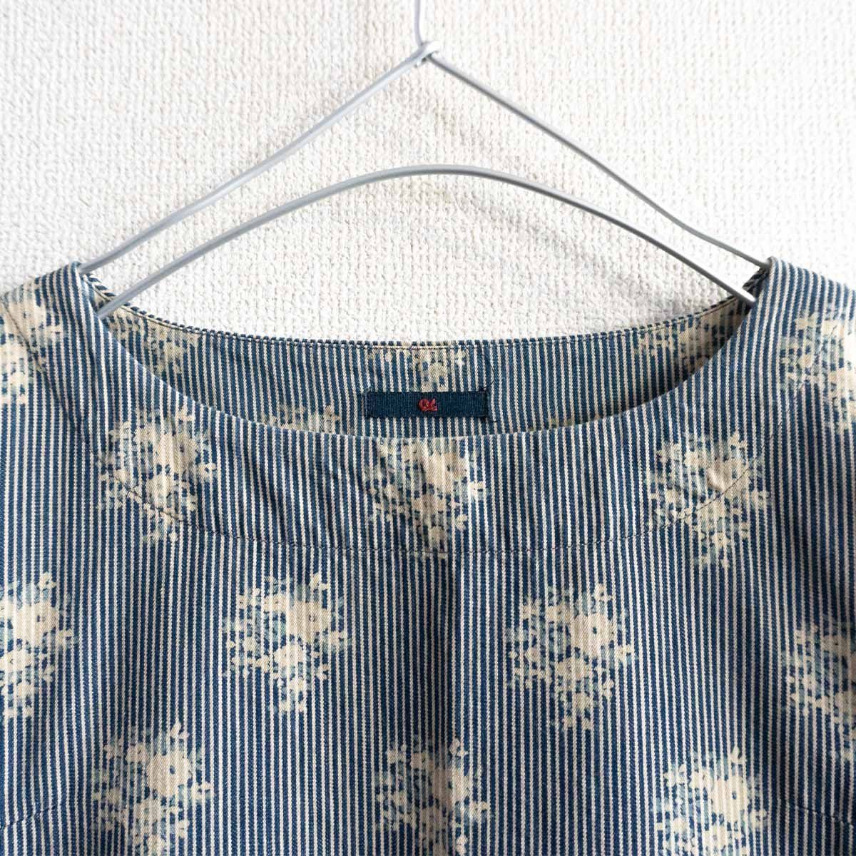 美品】45R【ヒッコリーストライプ フラワー ワンピース】花柄 