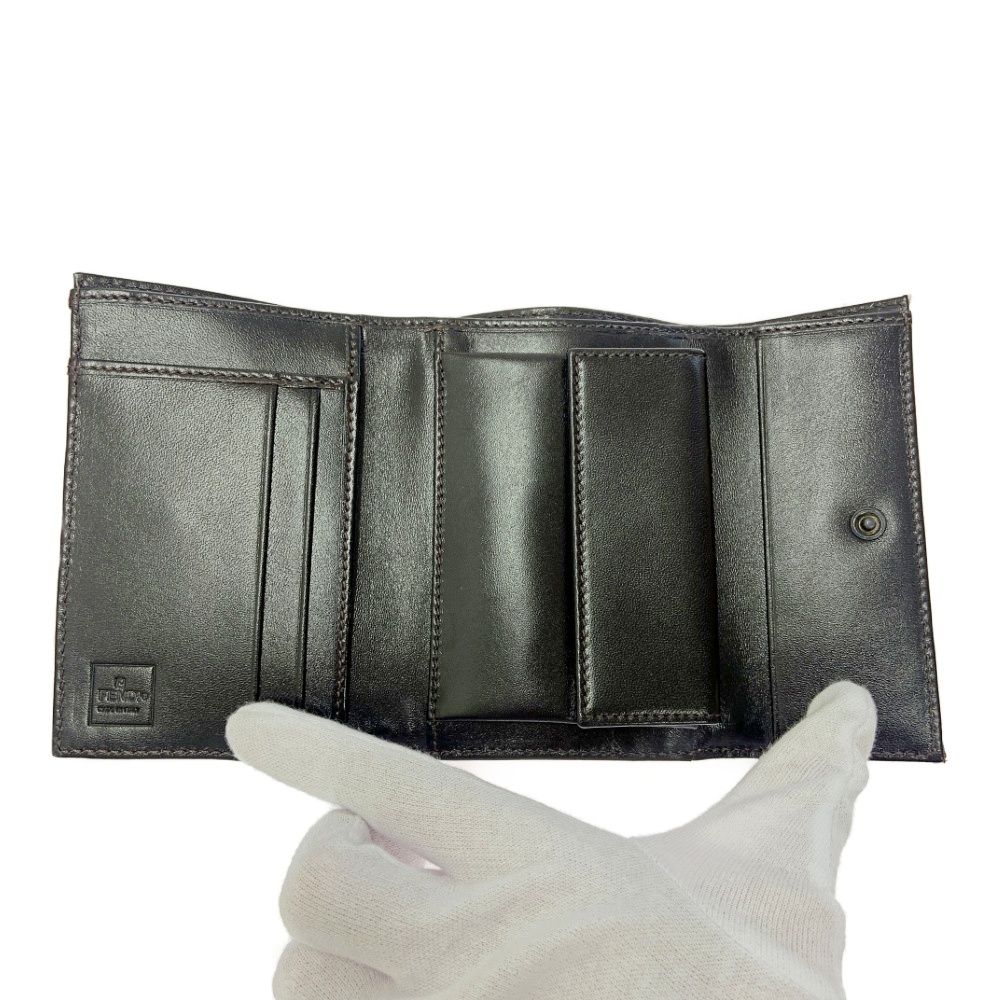 フェンディ 三つ折り 財布 レディース ズッキーノ ブラック 中古