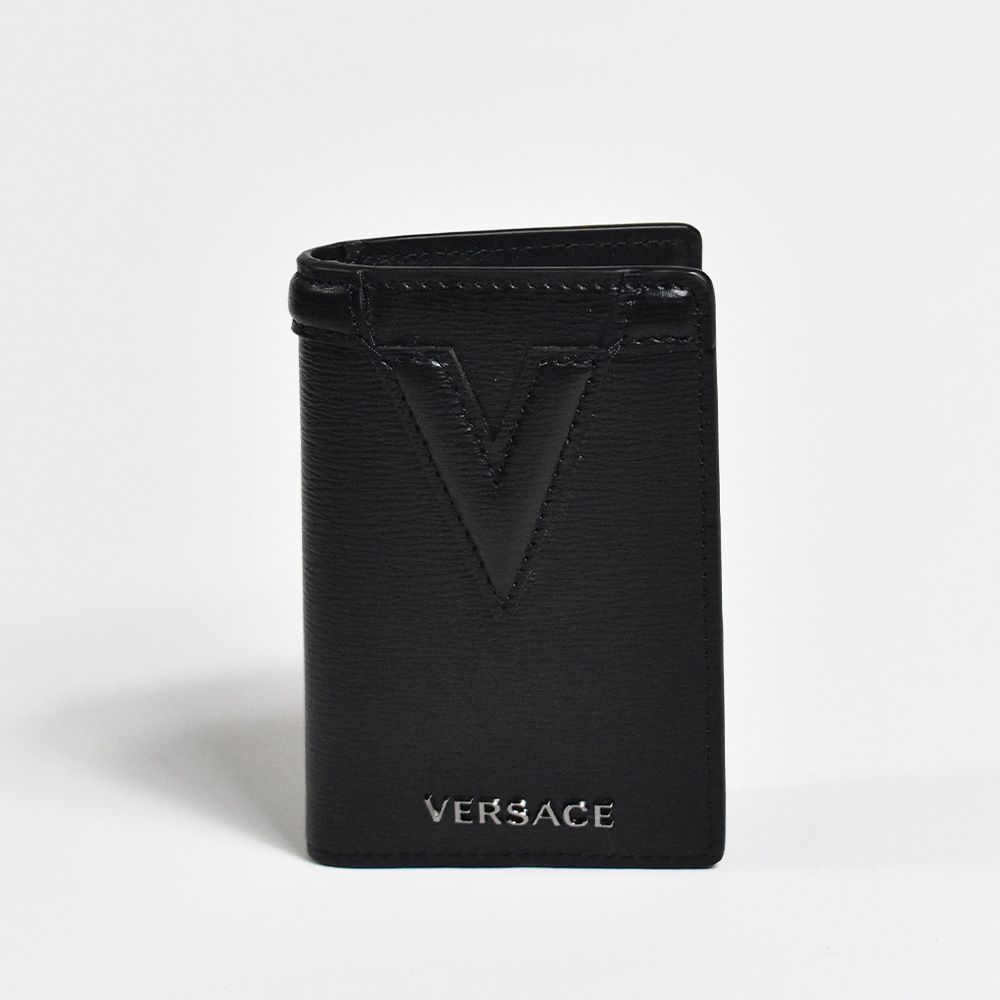 ヴェルサーチ カードケース 名刺入れ VIRTUS ロゴ 本革 ブラック