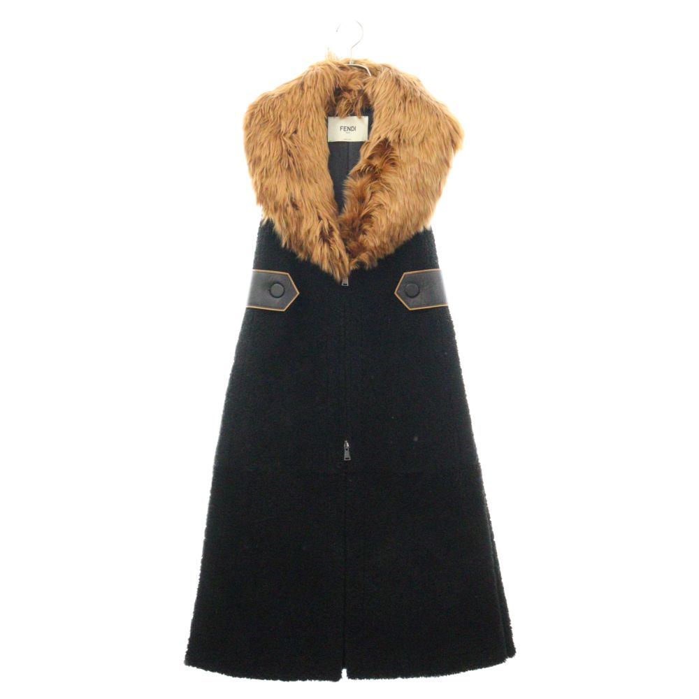 FENDI (フェンディ) ファー付き サイドスリット ウール ノースリーブ 