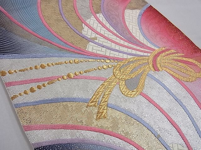 平和屋着物□六通柄袋帯 唐織 束ね熨斗吉祥文 金銀糸 逸品 n-cw0124