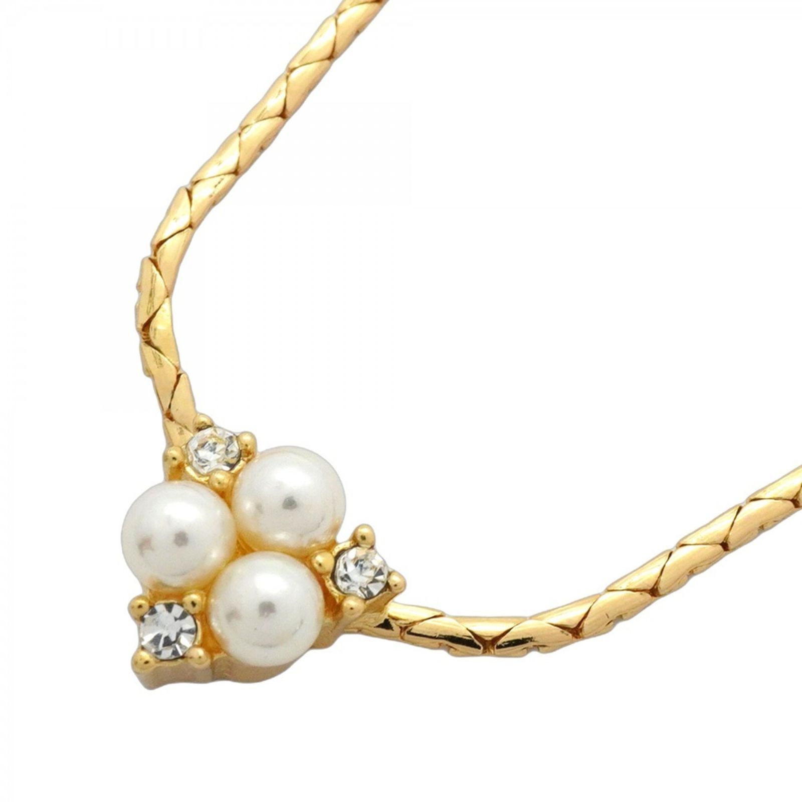 クリスチャン ディオール Christian Dior クリスチャンディオール ネックレス GPメッキ フェイクパール ラインストーン ゴールドレディース
