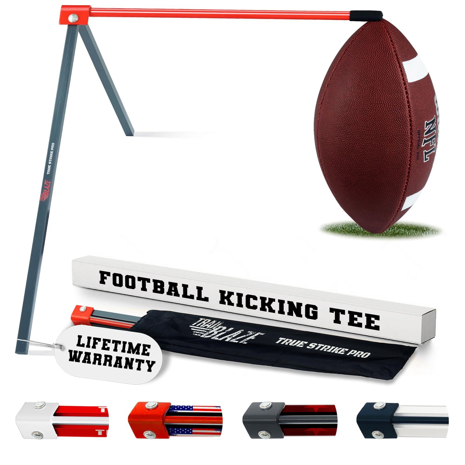 True Strike Pro フットボール キックTシャツ - アルティメットフットボールティー すべてのボールサイズに対応 ボーナスゴールキックトラッカー フィールドゴールフットボールホルダー グレー-オレンジ