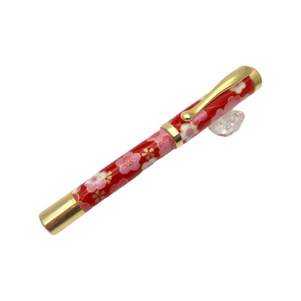 日本製 万年筆 |文房具 梅と青海波 赤色 美濃和紙 友禅紙 文具 オフィス用品 ステーショナリー
