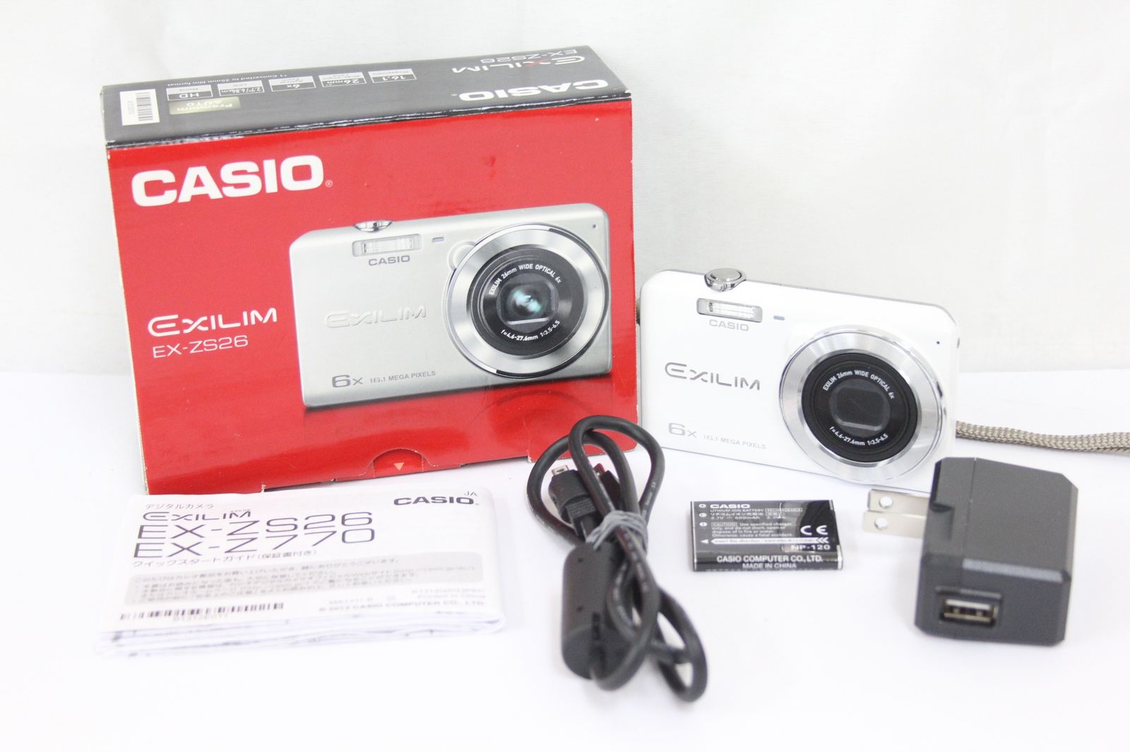 返品保証】 【元箱付き】カシオ Casio Exilim EX-ZS26 ホワイト 6x 