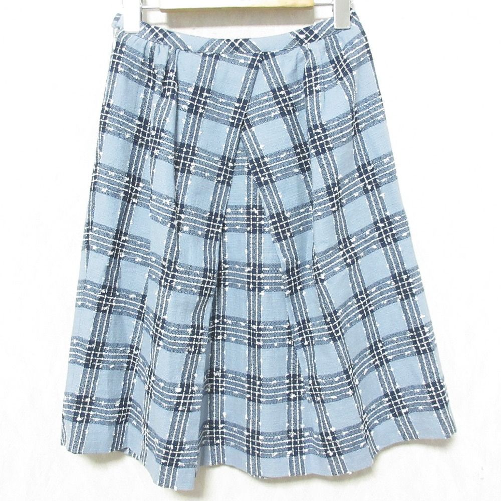 美品 Sally Scott サリースコット チェック柄 リネンブレンド ひざ丈 