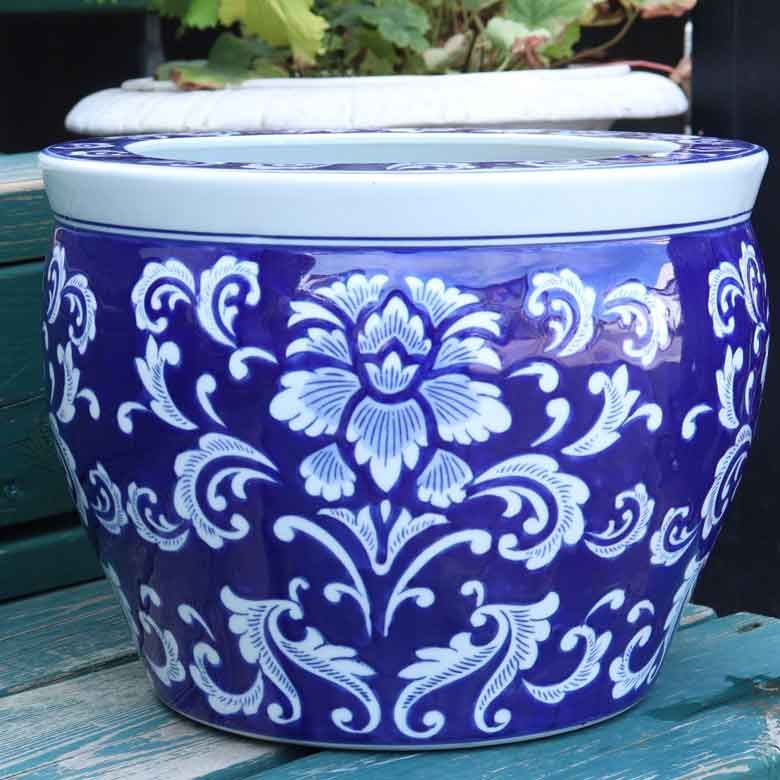 水鉢 大型 向日葵 青 10号 睡蓮鉢 火鉢 水連鉢 和モダン ビオトープ ひまわり ヒマワリ