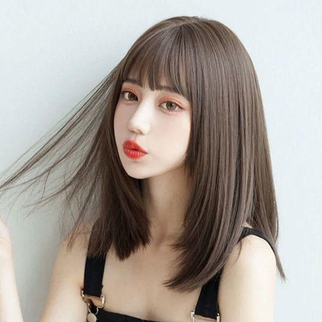 ウィッグ ストレート ミディアムヘア ダークブラウン ネット付き wig