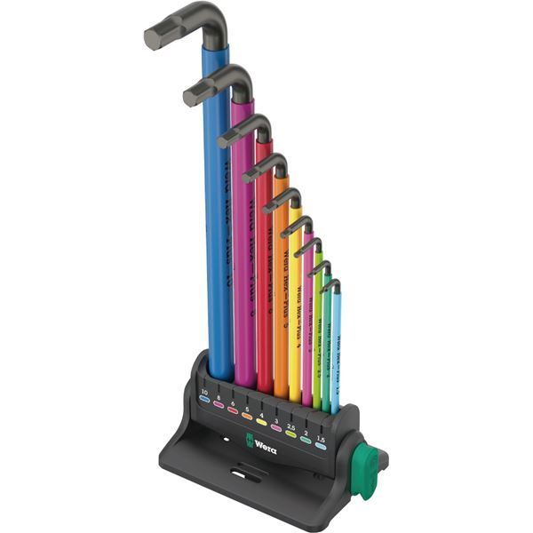 WERA ヴェラ 10本組 Hex-Plus レインボー ボールポイント付 L型 六角棒 レンチ マグネタイザーセット ホルダー付 133165 工具