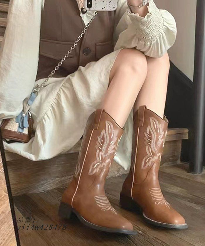  スクエアトゥ ブーツ ロング レディース 秋 冬 韓国ファッション カジュアル 韓国コーデ スクエアトゥミドルウエスタンブーツ 高見え ヒール きれいめ vii 4 w 428478 長靴 レインブーツ 長靴 レインシューズ