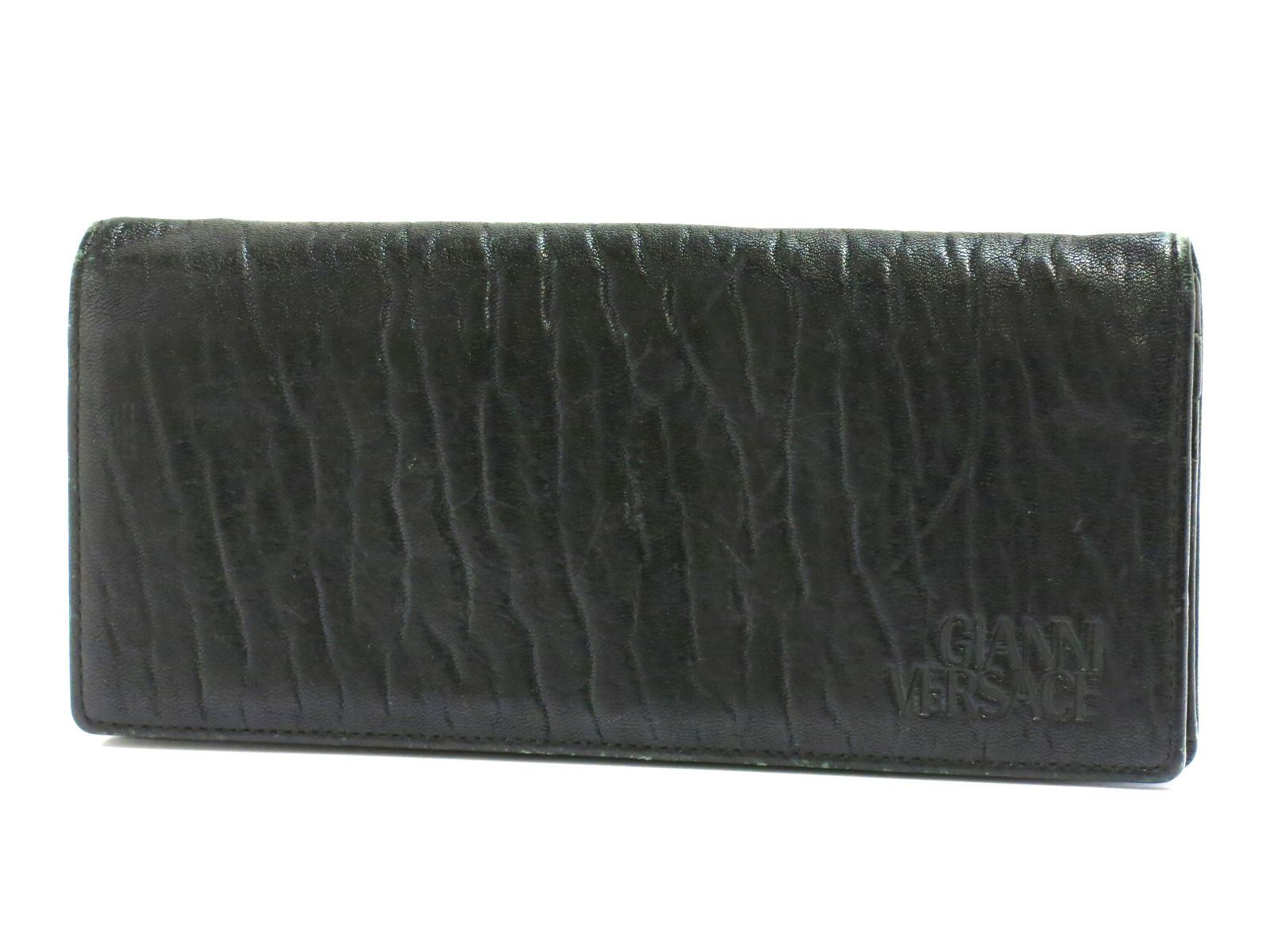 VERSACE ブラック レザー 二つ折り財布 VERSACE 黒 レザー 二つ折り