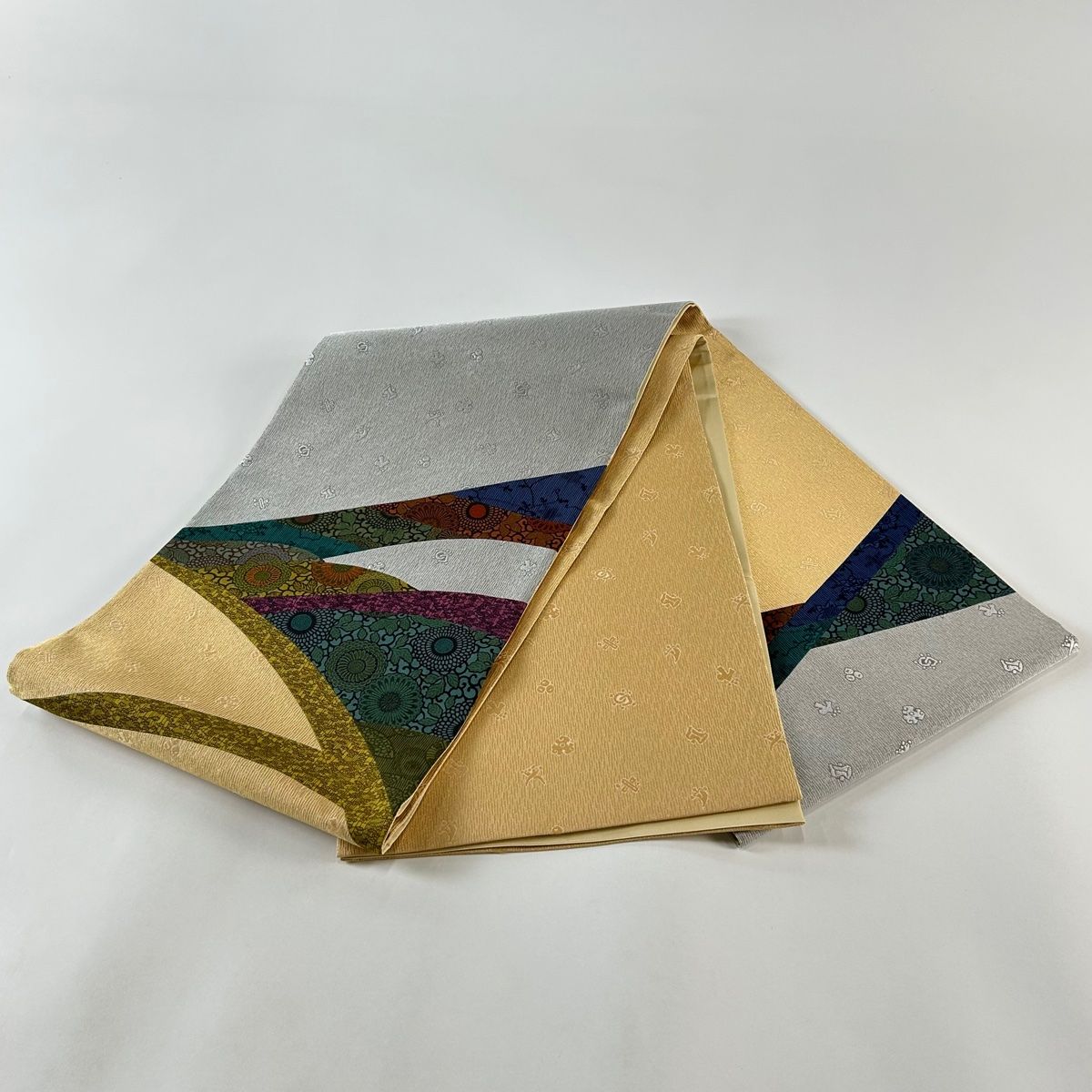 507mr37▲ワンタッチ作り帯 透かし織 抽象柄 二重太鼓 一体型 袋帯▲美品 新古品】 袋帯 未使用 二図 両方向 二方向 双図 二種のお太鼓柄