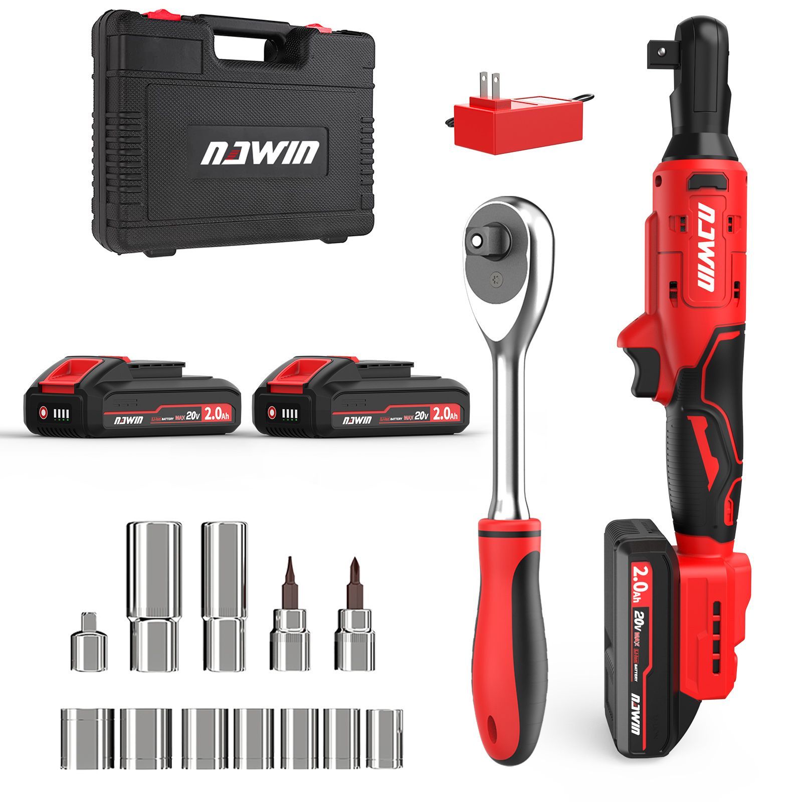 北海道 沖縄県別途送料 品 ナウィン 20V 充電式ラチェットレンチ ブラシレスモーター 電動ラチェットレンチ 電動ラチェット ガレージツールセット最大トルク 85Nm 現場改装 足場の組立 自動車整備 差込角3 8 無段変速 収納ケース 20V