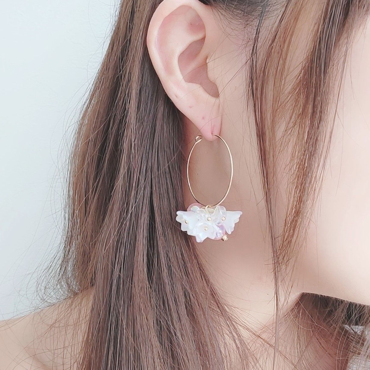 フープピアス】ブーケ?ピンク キラキラ ピアス フープ リング 輪っか 