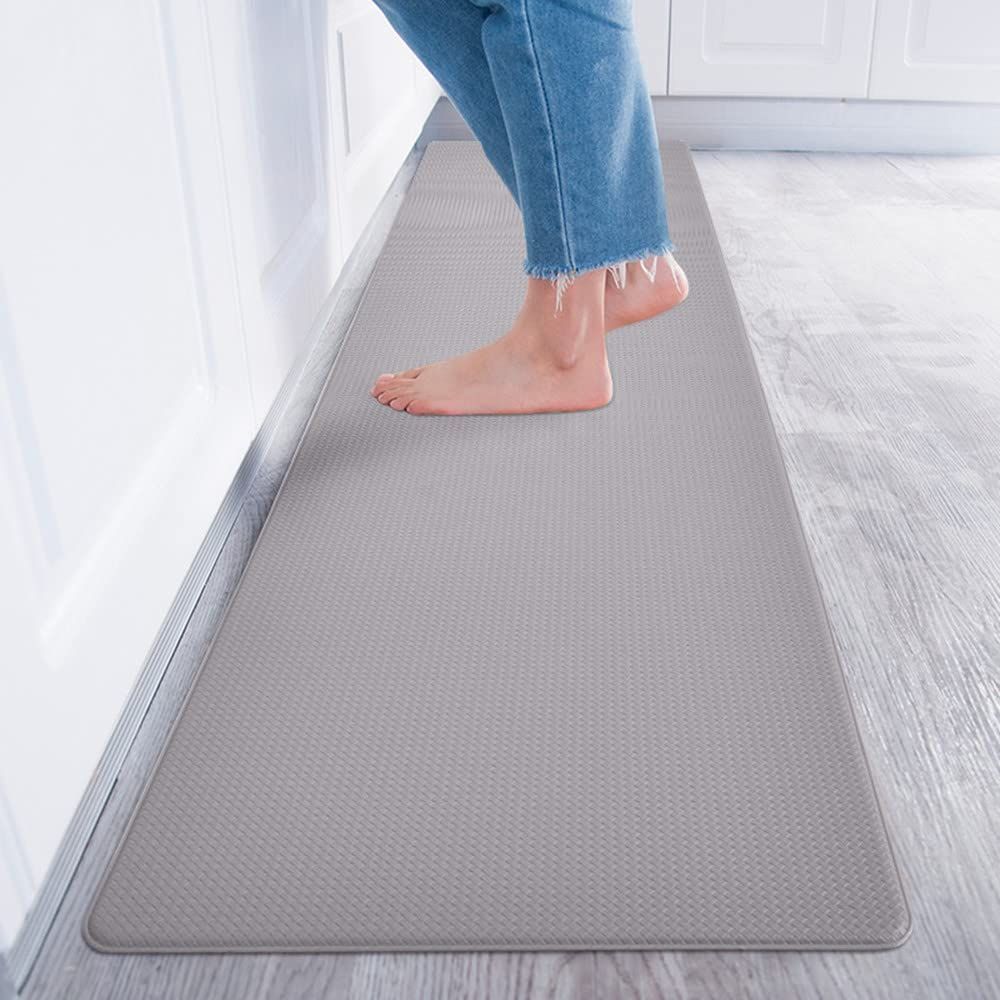 Baibu Home キッチンマット 拭ける 180 北欧 おしゃれ はっ水 無地 洗濯不要 厚さ8ｍｍ ずれない 台所 マット フカフカ 厚手 防汚 pvc グレー