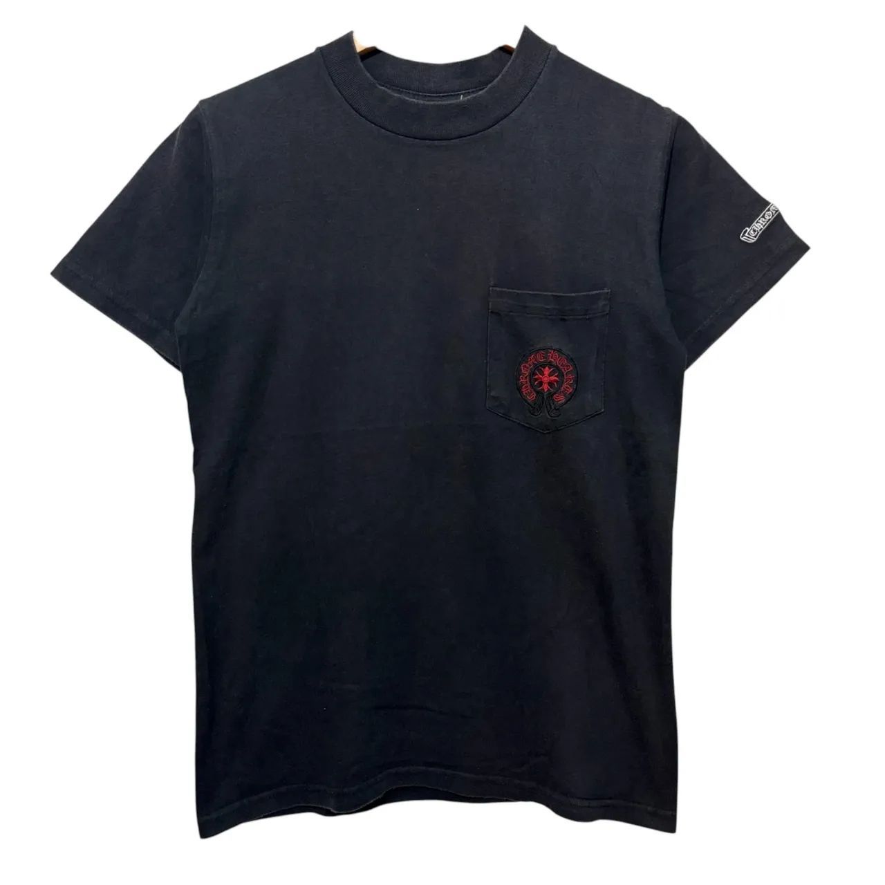 90s CHROME HEARTS 刺繍ロゴ ポケットTシャツ クロムハーツ S ブラック 