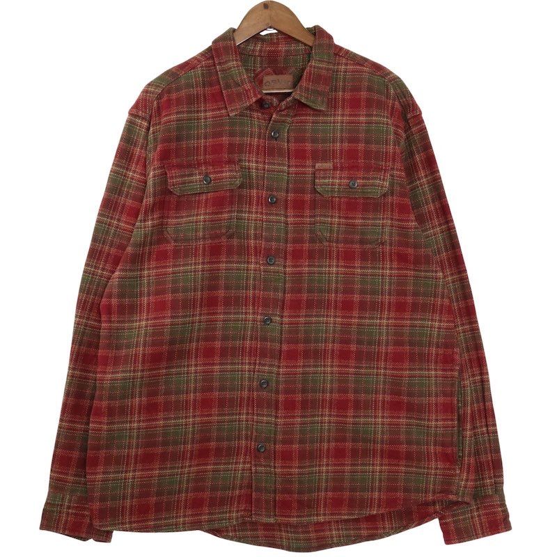 ORVIS 長袖ヘビーネルシャツ メンズXL チェック ボルドー オリーブグリーン ハンドポケット hsc-0856