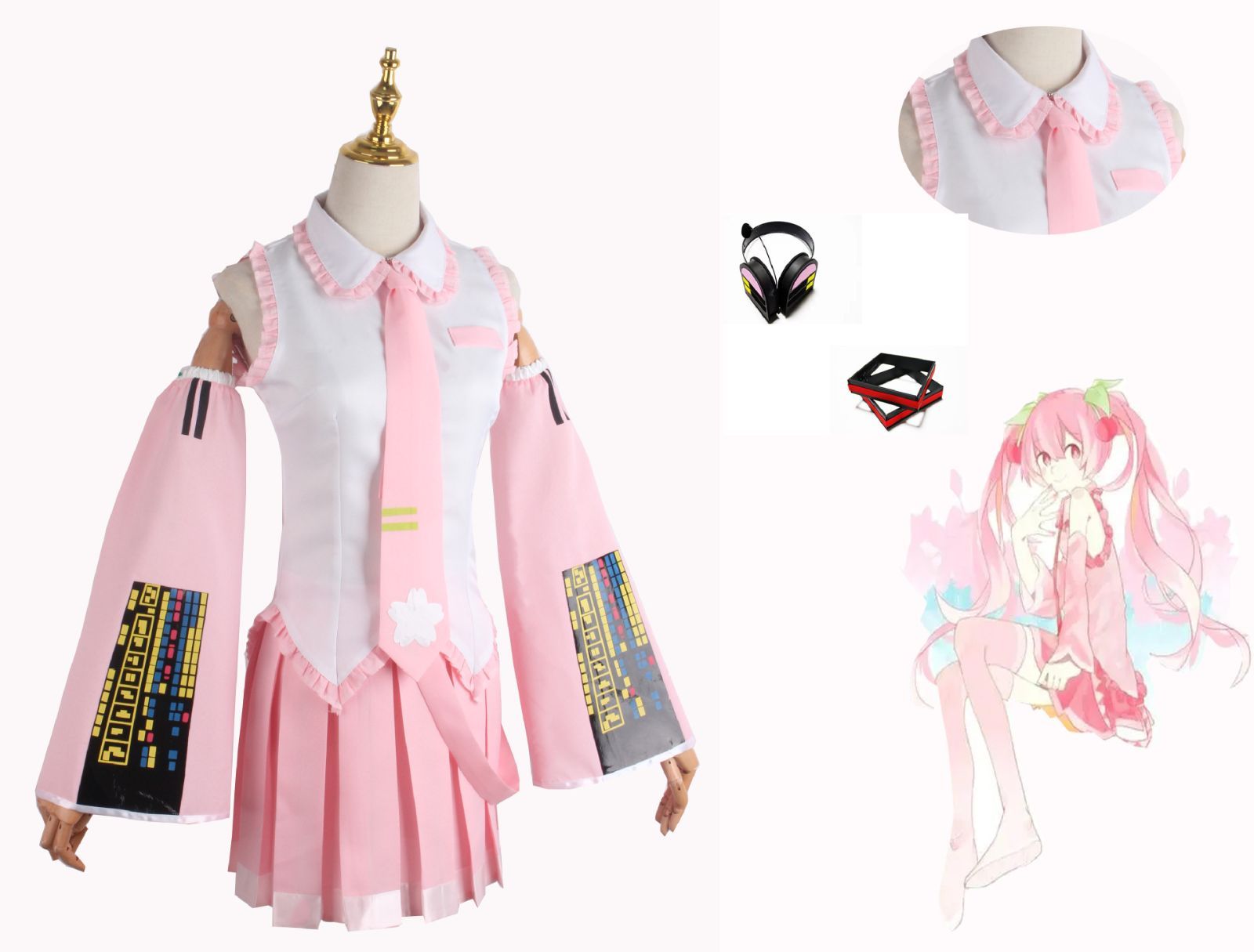 【送料無料】桜初音ミク miku 桜ミク コスプレ衣装 ウィッグ追加可 桜発少女 cosplay コスチューム 仮装 制服 スカート 可愛い ファッション ハロウィン クリスマス 文化祭 学園祭